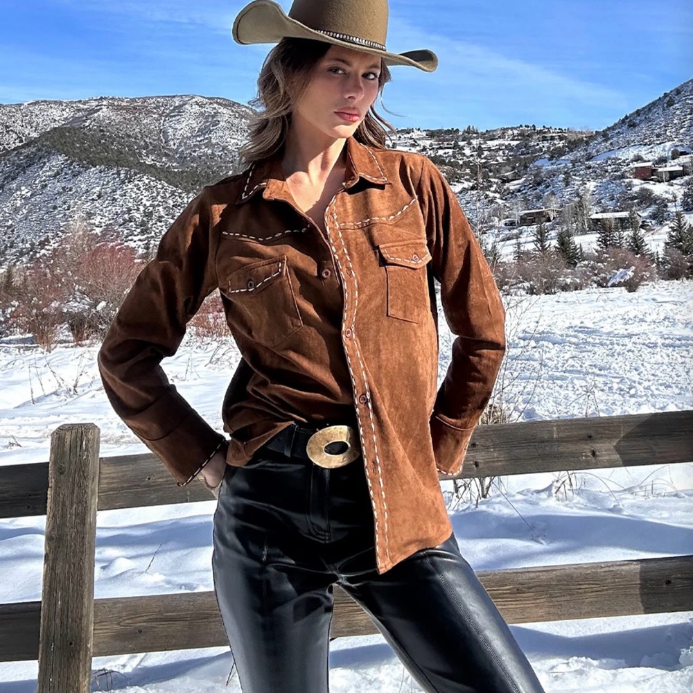 Brown Suede button down top